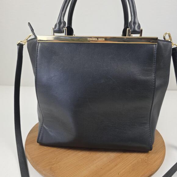 Michael Michael Kors Satchel Womens Black Leather Gold Hardware Crossbody Bag - Picture 3 of 16